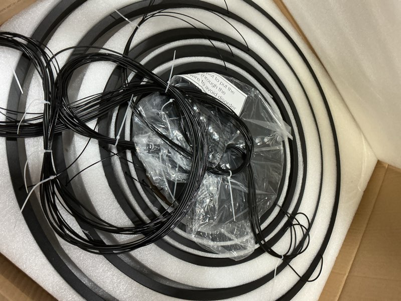 Condition photo showing Good Condition for 5-Rings Modern LED Chandelier Black Dimmable High Ceiling Chandelier for Dining Room with Remote Control for Foyer Living Room Entryway Staircase(D23.6’’, 3000K-6500K) Medium Black