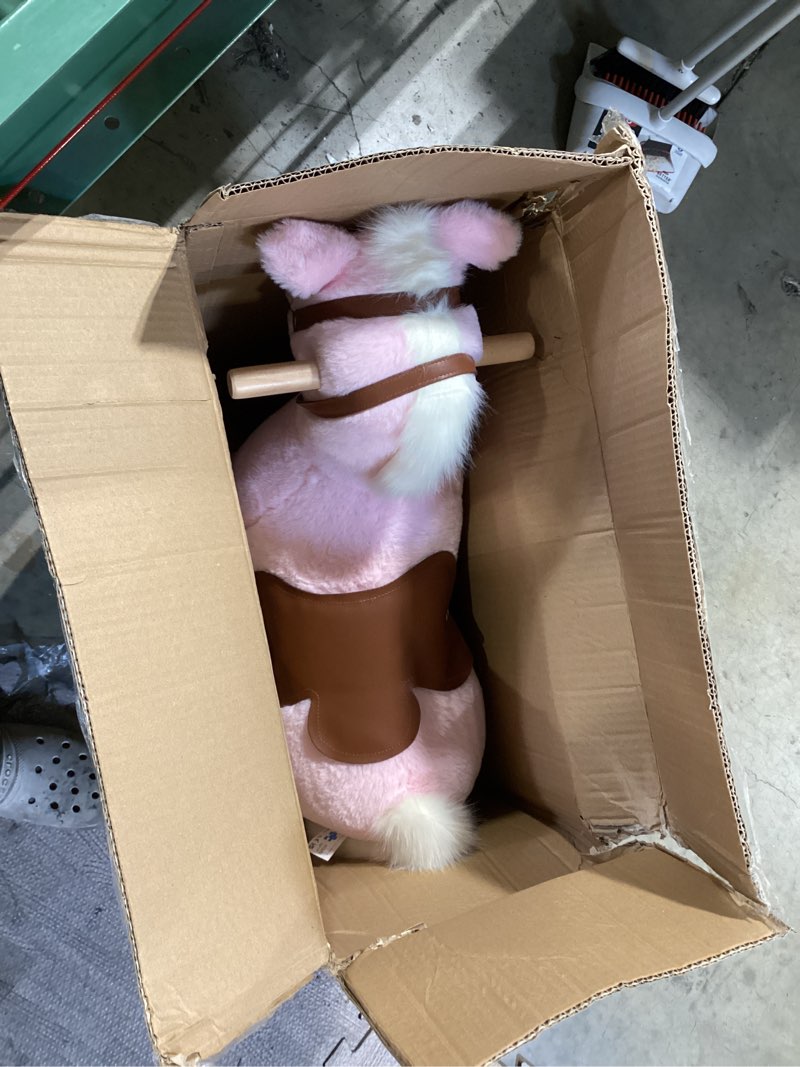 Condition photo showing Good Condition for labebe ride on horse for toddler,pink rocking horse,ride on pony riding horse mechanical walking action plush animal stuffed rocker toys,rocking horse for christmas/birthday gift for child 24m+