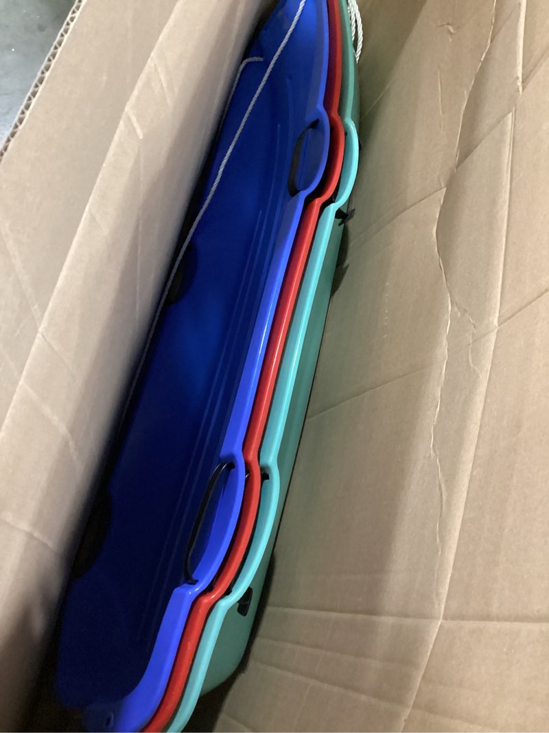 Condition photo showing Good Condition for Toboggan Snow Sled for Adults, 48in Plastic Sleds with Pull Rope and 4 Handles, Outdoor Plastic Snow Sled for Kids and Adults Blue/Green/Red