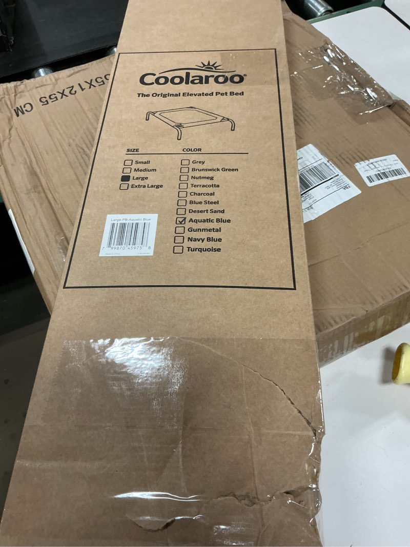 Condition photo showing New/Like New for Coolaroo Original Elevated Dog Bed - Breathable Off-The-Ground Pet Bed with Cooling Fabric, Joint Relief & Moisture-Resistant Fabric, 100% Recyclable, Easy Clean, Aquatic Blue, Large Large Dog Bed Aquatic Blue