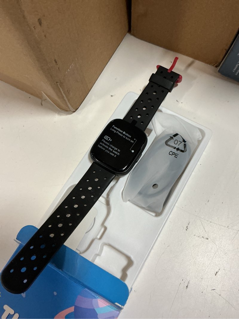 Condition photo showing As Is for smart watch for kids with location tracker (ios only), fitness tracker with step counter, pedometer, heart rate, sleep tracker, ip68 waterproof, puzzle games, kids watch for girls 5-12 lilac