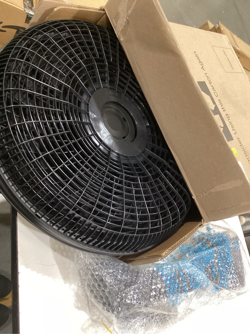 Condition photo showing As Is for lasko oscillating cyclone pedestal fan, adjustable height, timer, remote control, 3 speeds, for bedroom, living room, home office, 18", black, 1843