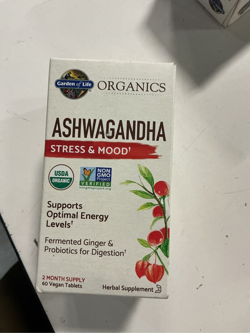 Condition photo showing New/Like New for ( best by 03/2026) MyKind Organics  Ashwagandha  Stress & Mood  60 Vegan Tablets  Garden of Life