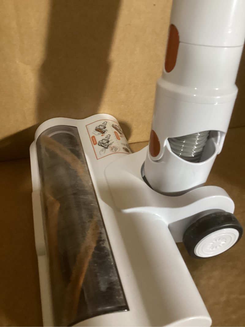 Condition photo showing As Is for tikom v500 cordless vacuum cleaner for home, 40000pa/450w stick vacuum with led touch screen, charging wall dock, anti-tangle, lightweight handheld vacuum for pet hair, hard floor, carpet orange&white