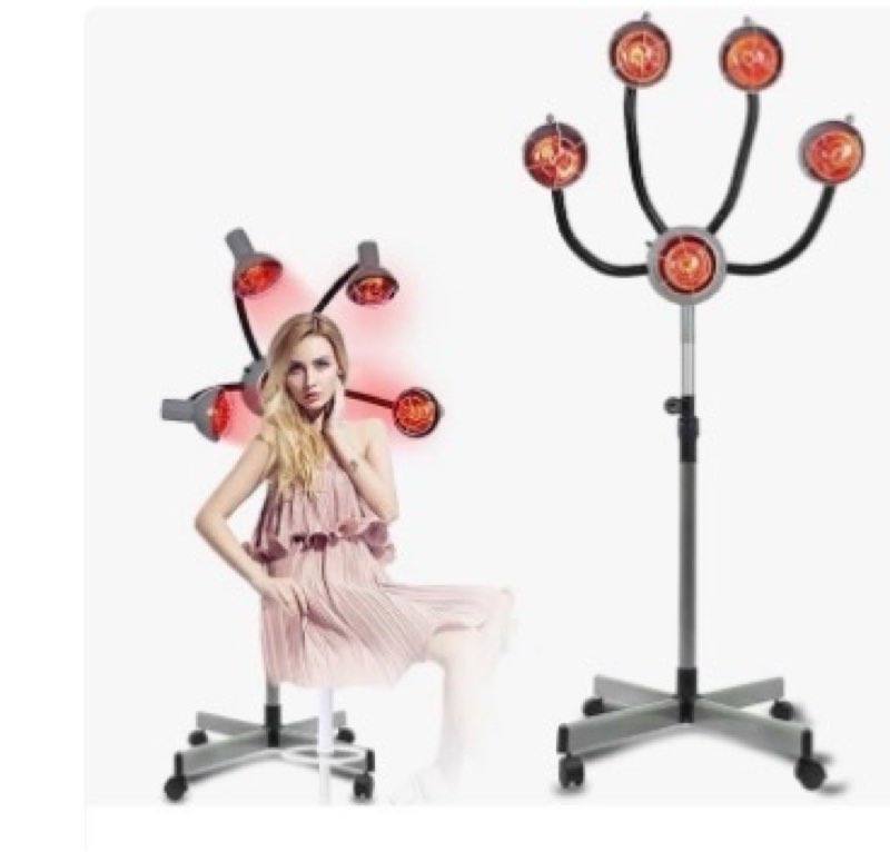 5 Head 750W Infrared Heat Lamp Red Light Portable Floor Hair Dryer Stand Up Color Processor Styling 