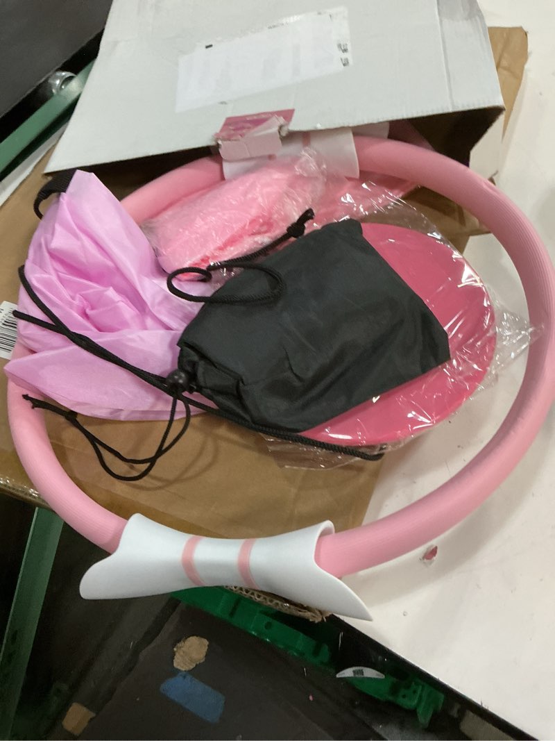 Condition photo showing Good Condition for 16 pcs pink pilates ring and ball set for women with 15" magic circle, home pilates equipment kit with adjustable 1lb ankle wrist weight, resistance band, gliding discs, pilates essentials accessories