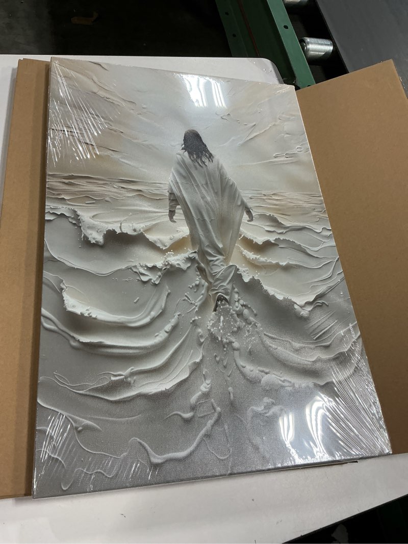 Condition photo showing New/Like New for ICHZUMW Jesus Walking on Water Christian Canvas Wall Art, Religious Jesus Painting, Biblical Minimalist Pictures Posters Wall Decor for Church Office Bedroom Living Room, Modern Artwork Gift, 16x24in