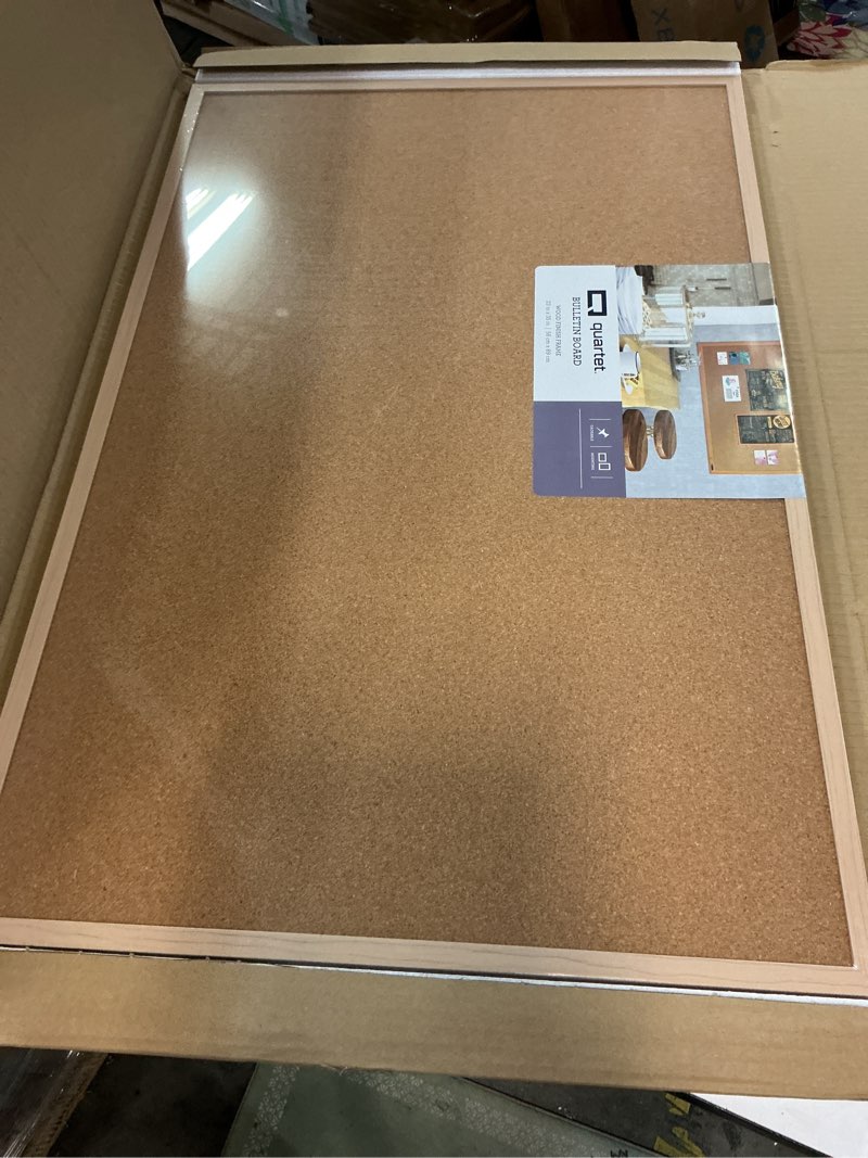 Condition photo showing Good Condition for Quartet Cork Board Bulletin Board, 23" x 35" Framed Corkboard, Oak Frame, Decorative Hanging Pin Board, Perfect for Office & Home Decor, Home School Message Board or Vision Board (35-380352)