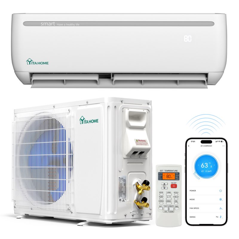 YITAHOME 12000 BTU Mini Split Air Conditioner Wall Mounted HVAC with(incomplete box 1/2)