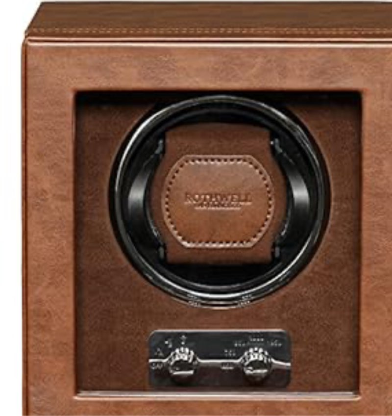 rothwell single watch winder for automatic watches with quiet motor with multiple speeds and rotation settings (tan/brown) (b09pmnf1dr)