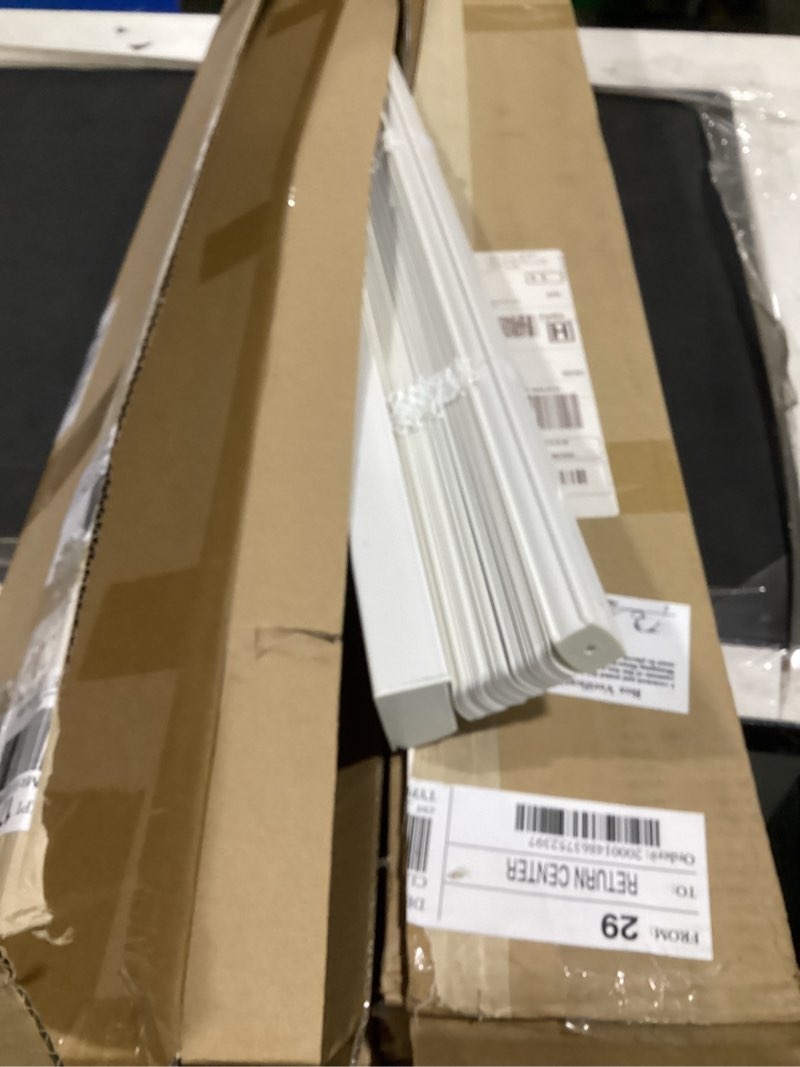 Condition photo showing Good Condition for home decorators collection white cordless faux wood blinds for windows with 2 in. slats - 35 in. w x 64 in. l (actual size 34.5 in. w x 64 in. l)