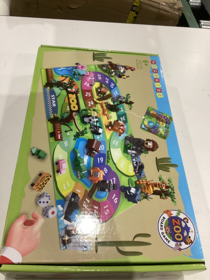 Condition photo showing New/Like New for HOGOKIDS 23 Animals Valentines Party Favors for Kids Building Set - 2-in-1 Zoo Scene Board Game with Play Mat, 2 Dice, 4 Animal Cars, Valentines Classroom School Gifts for Kids Boys Girls 6+ Years Old