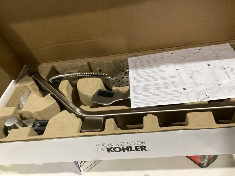 Condition photo showing As Is for kohler raindet vibrant brushed nickel shower faucet bar system with 3-way diverter