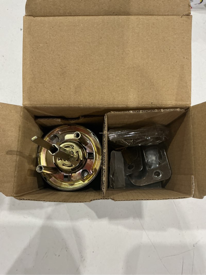 Condition photo showing As Is for reliabilt baron satin nickel exterior single-cylinder deadbolt keyed entry door knob combo pack