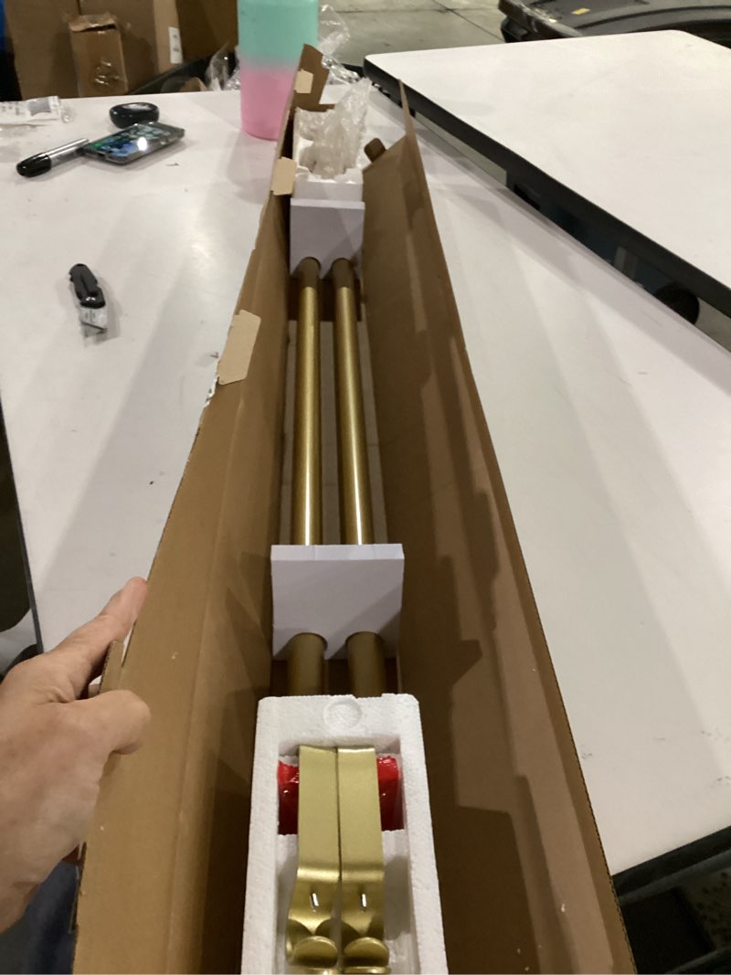 Condition photo showing Good Condition for 1 inch gold curtain rods for windows 72 to 144 inches (6 to 12 ft), usfook telescoping single drapery rod, decorative curtain rod with luxury translucent finials 72-144" luxury gold