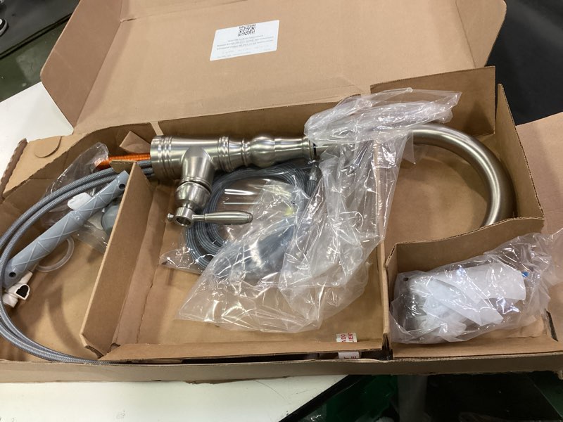 Condition photo showing Good Condition for Moen Weymouth Spot Resist Stainless Shepherd's Hook Pulldown Kitchen Faucet Featuring Metal Wand with Power Boost, S73004SRS Spot Resist Stainless Standard