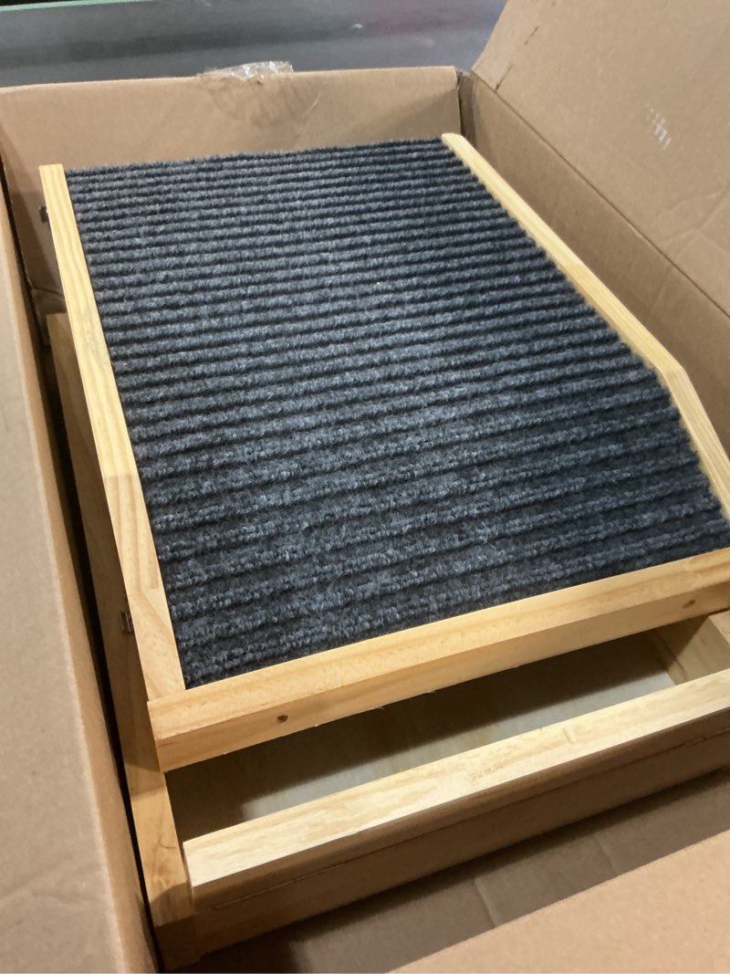 Condition photo showing Good Condition for Wood Dog Ramp for Bed, 5-Level Adjustable Height (10" to 21") Pet Ramp with Non-Slip Surface for Couch, Bed and Car, Foldable Dog Stairs for Small, Medium to Large Dogs, Up to 200LBS