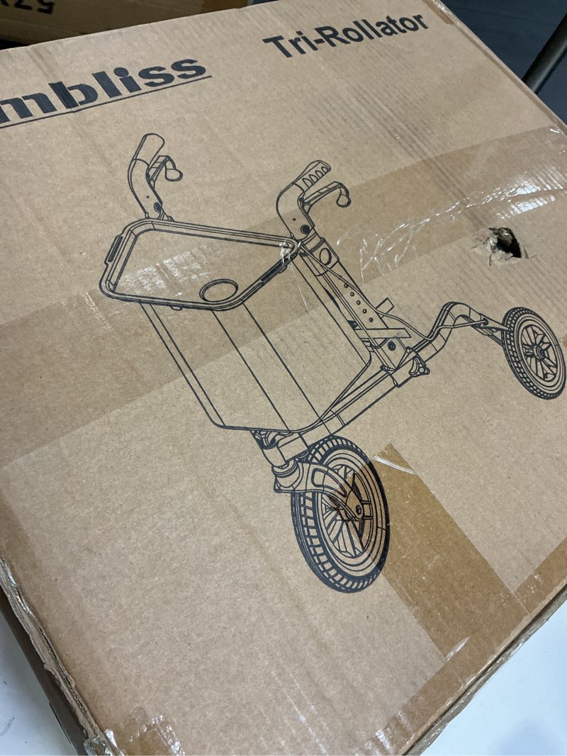 Condition photo showing Good Condition for Ambliss Rollator Walkers with Seat for Seniors, 8" Wheels, 300lb. Weight Capacity, All Terrain Lightweight Walkers for Seniors with Backrest, Height Adjustable Foldable Walker (Purple-3Wheel)