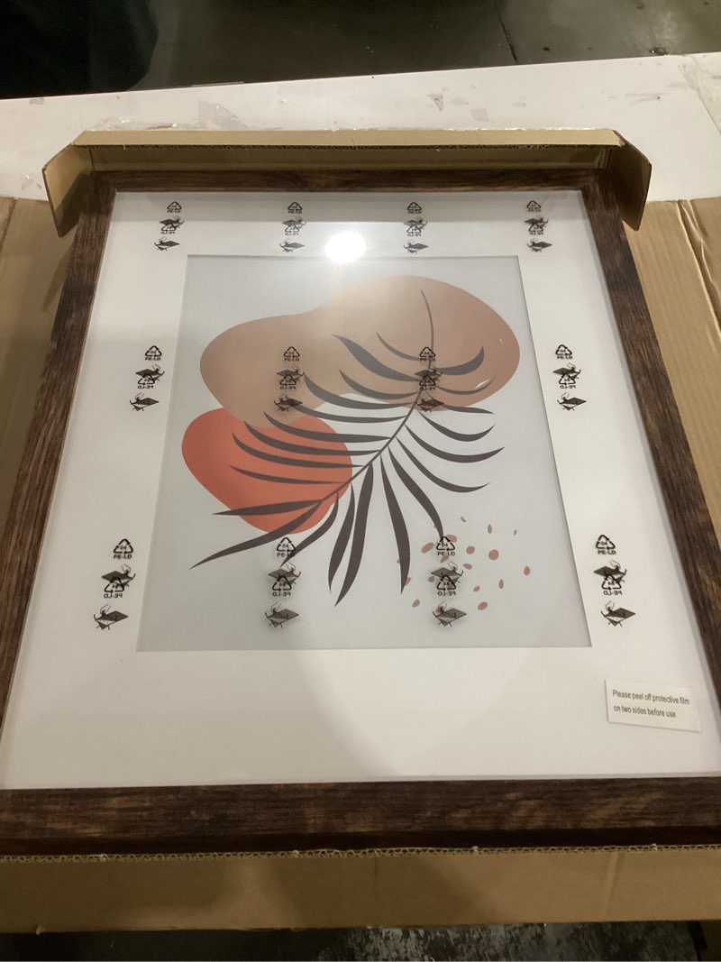 Condition photo showing Good Condition for 16x20 frames set of 2, rustic brown wood style - display 16 x 20 picture without mat or 11x14 picture with mat, wall mounting horizontal and vertical rustic brown 16x20 in