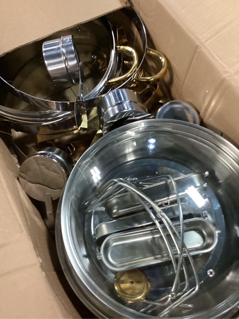 Condition photo showing As Is for rovsun 5qt 4 packs chafing dish buffet set gold accent, nsf round stainless steel buffet warmer chafers and warmers sets with glass lid & lid holder for catering events parties weddings dinners