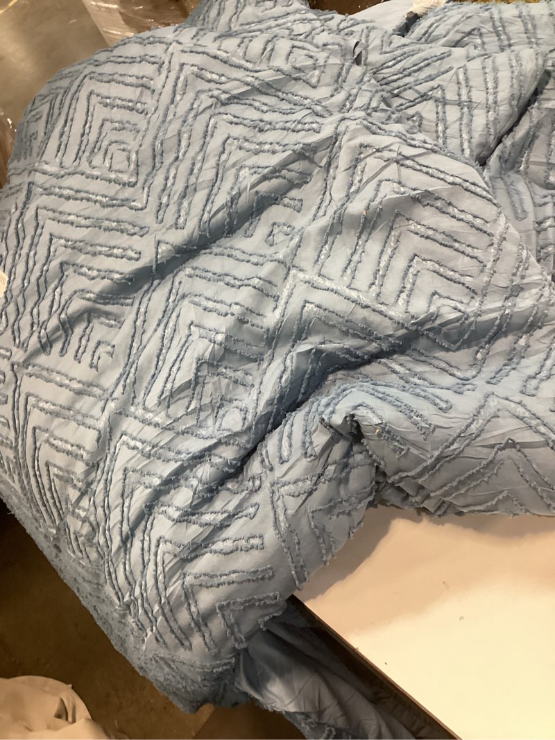 Condition photo showing As Is for Litanika Grayish Blue Super King Size Comforter Set, 3 Pieces Tufted Boho Farmhouse Bedding Comforter Sets, Lightweight Fluffy Comforter Bed Set for All Season (120x120In Comforter and 2 Pillowcases) Super King (120"x120") 07-grayish Blue