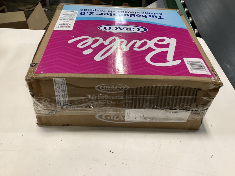 Condition photo showing New/Like New for graco turbobooster 2.0 backless booster car seat, barbie painterly, travel booster seat for children ages 4-10, weight 40-100 pounds and height up to 57 inches