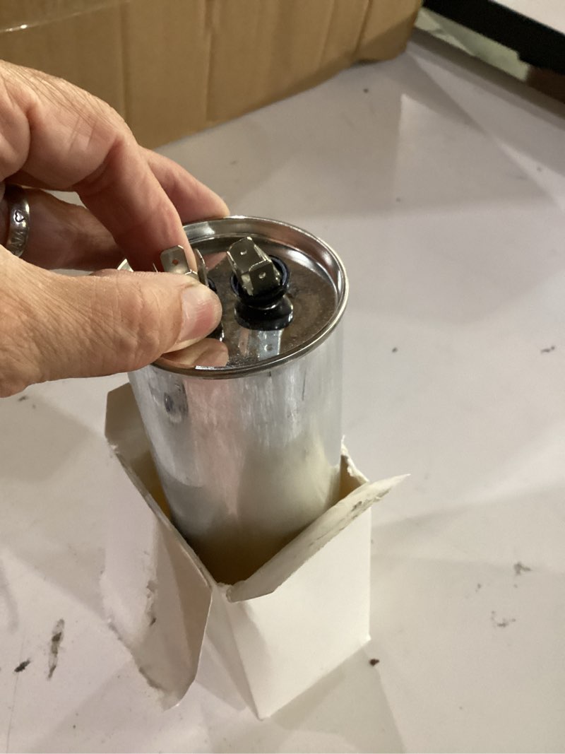Condition photo showing As Is for [ul certified] 70 uf mfd 370-440vac volts ±5% round run capacitor 50/60 hz ac electric replacement part by blue stars 70 mfd