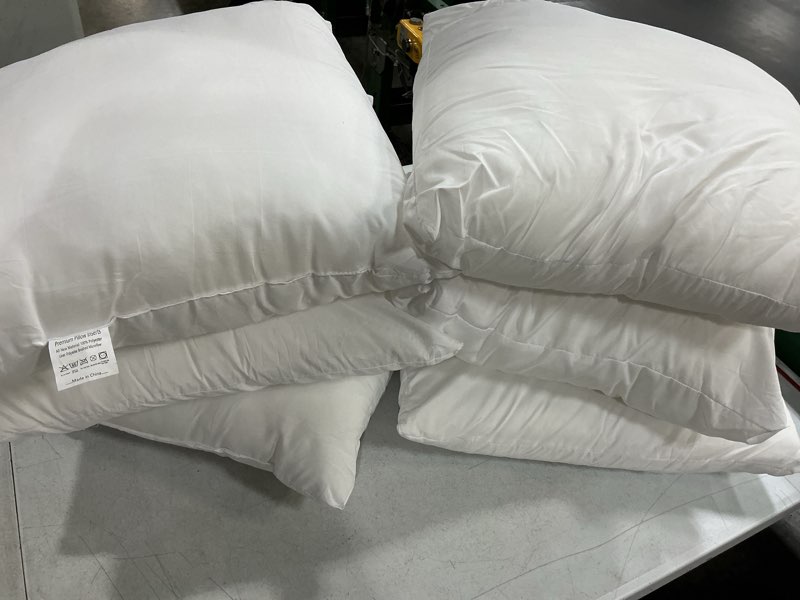 Condition photo showing As Is for calibrate timing 18 x 18 inches pillow inserts, set of 6 hypoallergenic brushed microfiber liner down alternative filled square cushion throw pillow 18 x 18 inch (pack of 6)