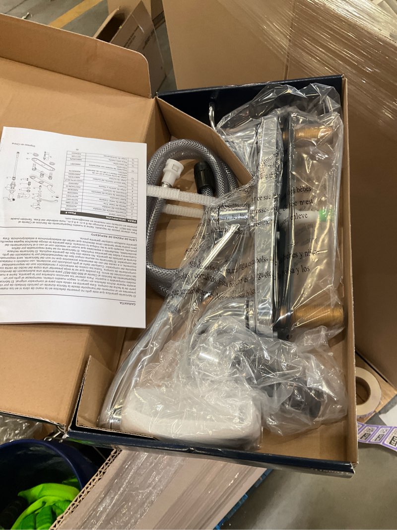 Condition photo showing Good Condition for dover chrome double handle low-arc kitchen faucet with deck plate and side spray