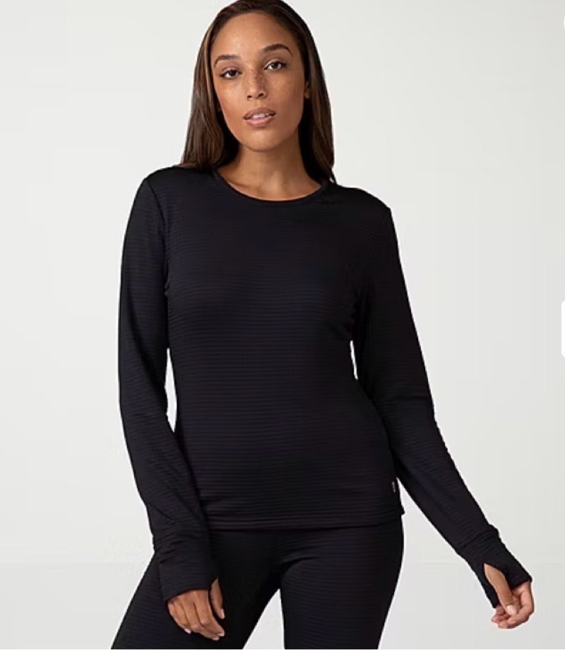 (Size L)Free Country Womens Force Grid Fleece Crew Neck Long Sleeve Thermal Shirt