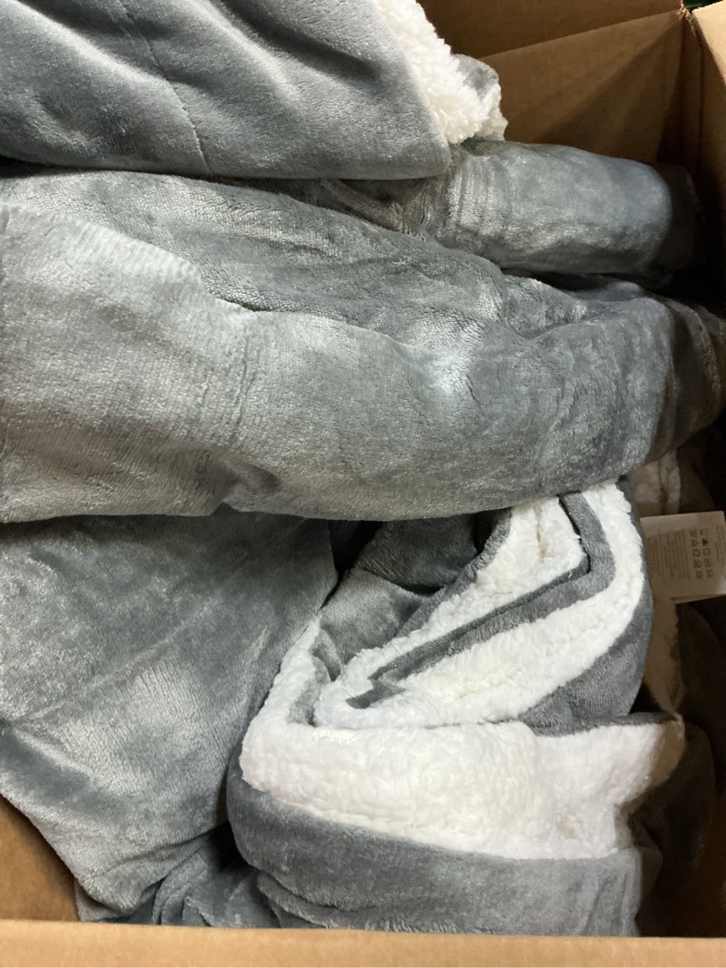 Condition photo showing Good Condition for Bedsure GentleSoft Sherpa Fleece Blankets Queen Size for Bed - Thick and Warm Throw for Women and Men, Non-Heated, Soft Fuzzy Plush Queen Blanket for Winter, Grey, 90x90 Inches Queen (90" x 90") 01 - Grey