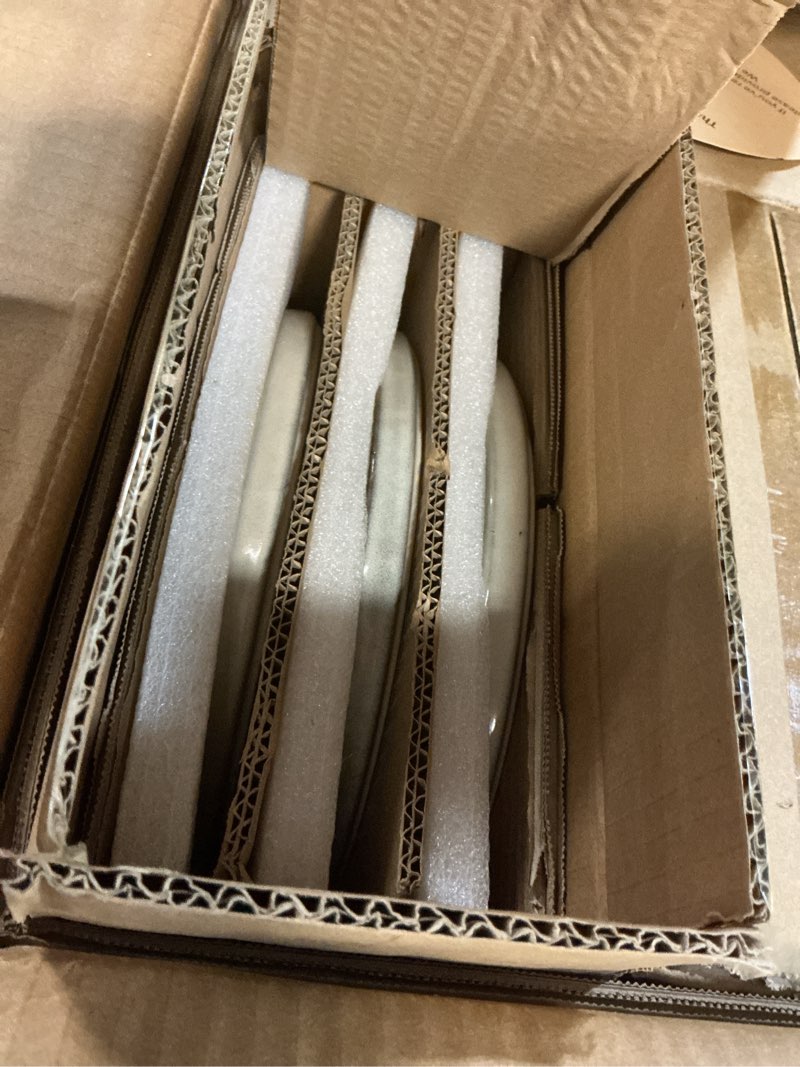 Condition photo showing Good Condition for famiware annecy dinner plates and bowls sets, stoneware dinnerware sets, dishes set for 6, 18 pieces handmade dishware set - microwave & dishwasher safe, double reactive glaze tableware, grey-white an-grey-white set(18pcs)