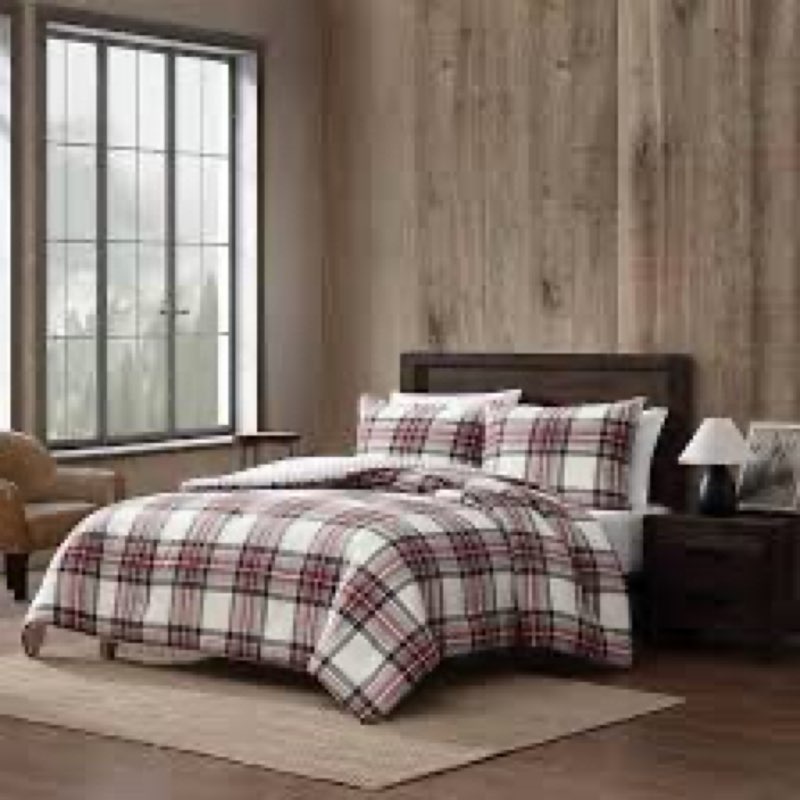 eddie bauer - queen comforter set, naturally soft cotton flannel bedding w/matching pillowcases, med