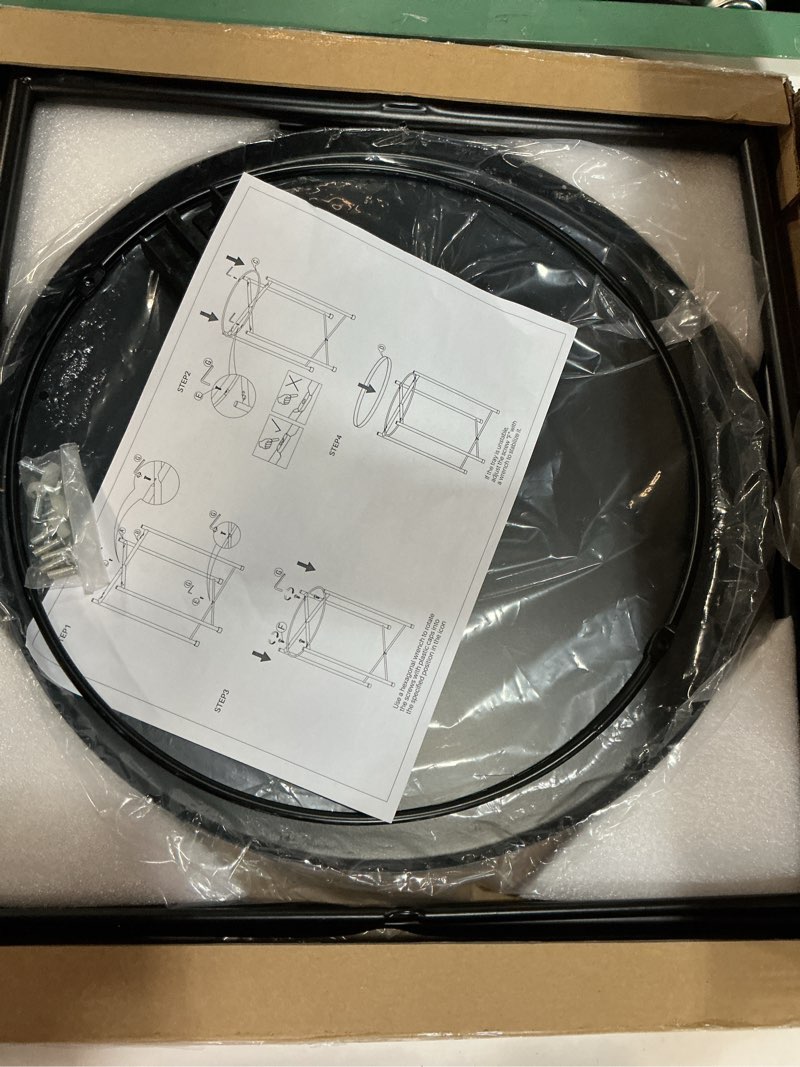 Condition photo showing New/Like New for HollyHOME Round Metal Side Table, Outdoor Small Folding Accent Stand with Removable Tray, 17.72'' Portable End Table for Balconies, Gardens, Living Rooms and Bedrooms, Black