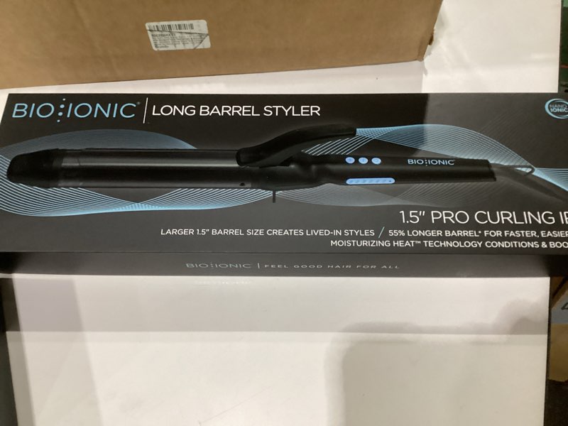 Condition photo showing Good Condition for bio ionic long barrel styler  1.5  curling iron  curling wand  adjustable heat  hair curler, not tested