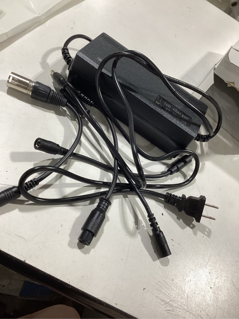 Condition photo showing Good Condition for untested 42v 2a (5 plugs) charger for jetson voyage razor swagtron bird gotrax ninebot segway hiboy 36v 10s lithium-ion battery converter interfaces 3 prong (8mm/12mm) dc (5.5 * 2.5/2.1mm) 8mm rca/3-pin xlr