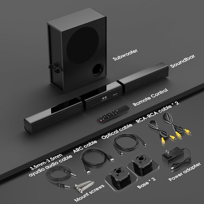hixicopa 2.1 channel sound bar with wired subwoofer dorby audio 35 in detachable tv soundbar 