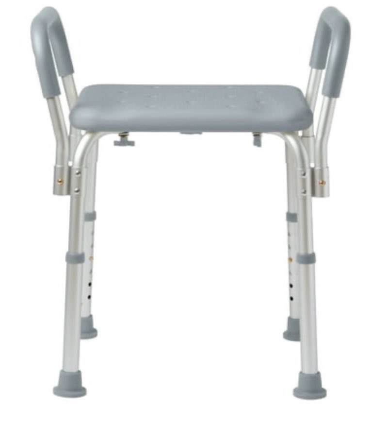 medline bath bench with padded armrests  height adjustable shower seat  350 lb. weight capacity  gray