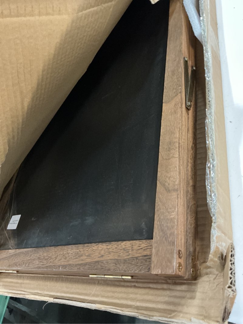 Condition photo showing Good Condition for A Frame Chalkboard Sign, 40"x20" Extra Large Sidewalk Chalk Board, Wooden Standing ChalkBoards Set with Markers, Double-Sided Magnetic Blackboard for Cafés, Weddings, Party Guide, Brown Torched Brown