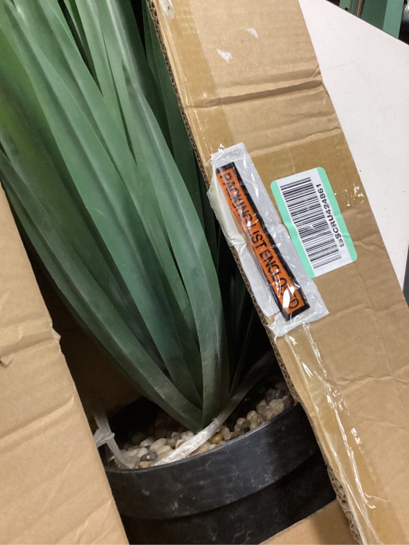 Condition photo showing Good Condition for velener artificial agave plant in black pot with real stone pebbles, large fake agave plant for indoor and outdoor-27 inches tall, 126 leaves
