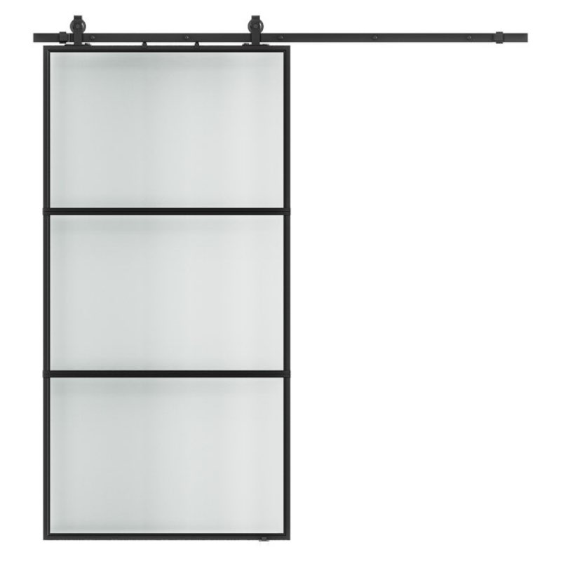 metal and glass sliding barn door with installation door with hardware kit