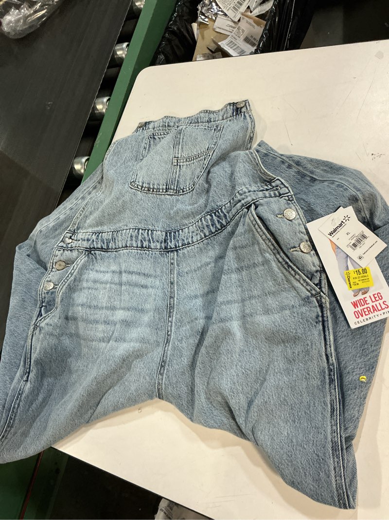 Condition photo showing Good Condition for queen women's denim bib overalls, light blue, size xl