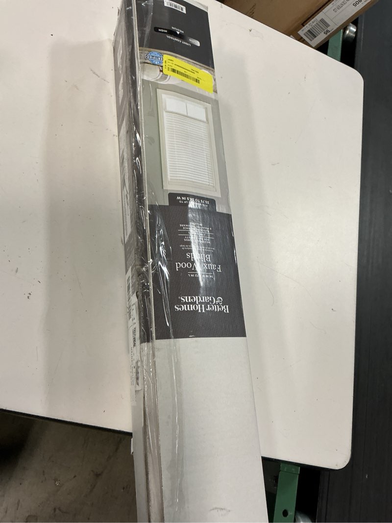 Condition photo showing Good Condition for better homes & gardens 2" cordless faux wood horizontal blinds, white, 34" w x 72" l