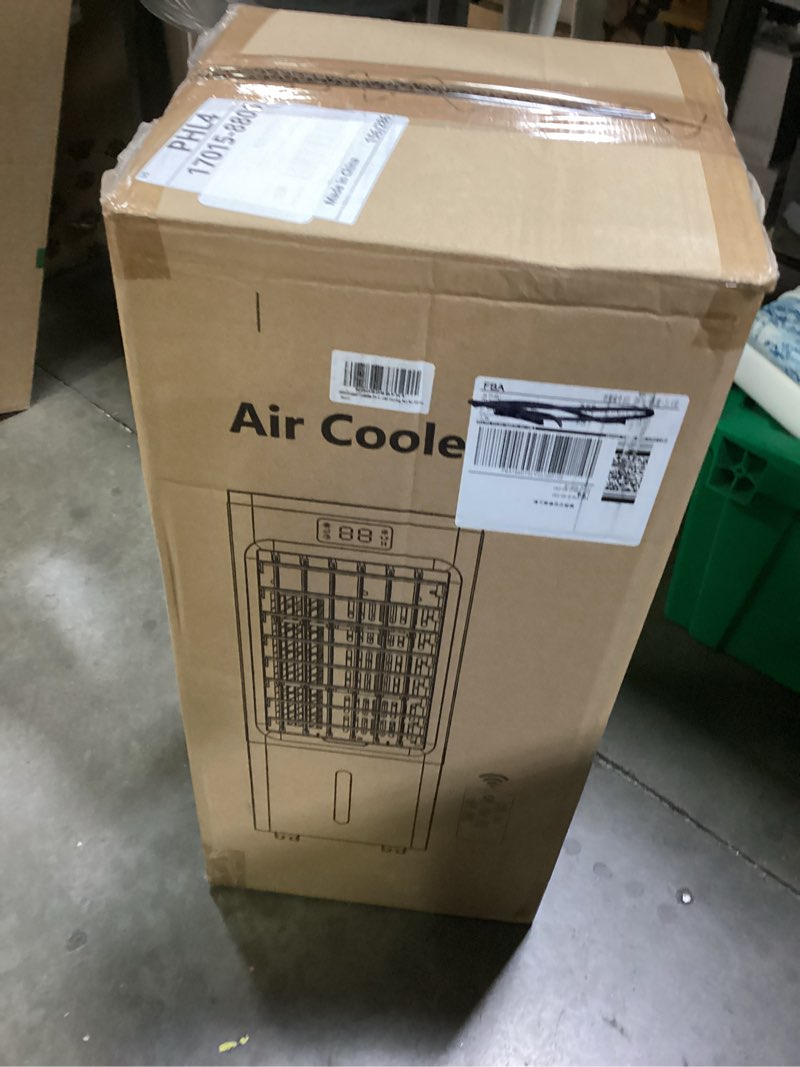 Condition photo showing New/Like New for windowless portable air conditioners, 6l swamp cooler, 3-in-1 evaporative air cooler with 4 ice packs, 4 modes & 3 speeds, auto oscillating, 12h timer, remote, quiet cooling fan for home white