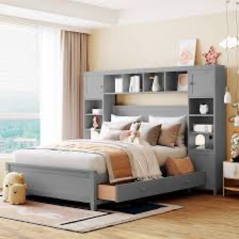 bed frame with storage shelf