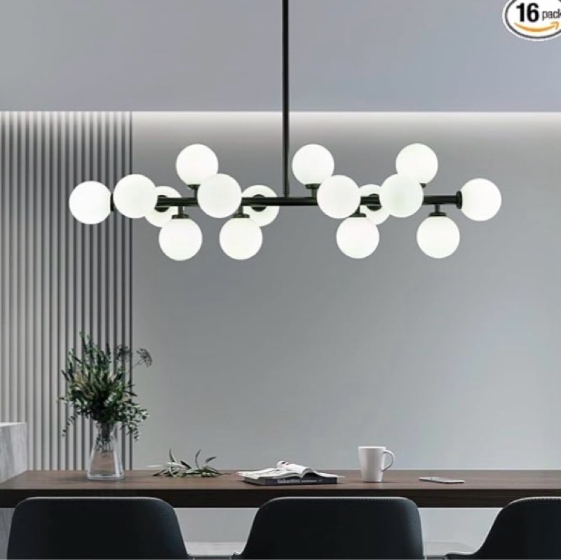 Modern Linear Chandeliers Black 16 Lights Pendant Light Fixtures Bubble Glass Chandelier Mid Century Sputnik Chandelier for Kitchen Island Dining Room