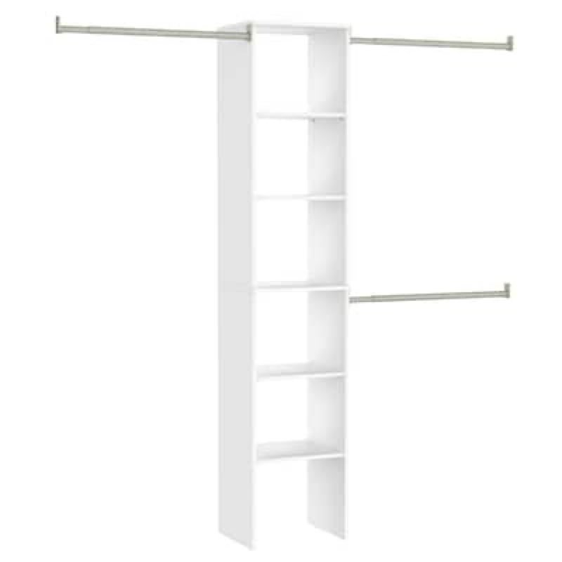  closetmaid brightwood reach-in tower system white solid shelving wood closet system