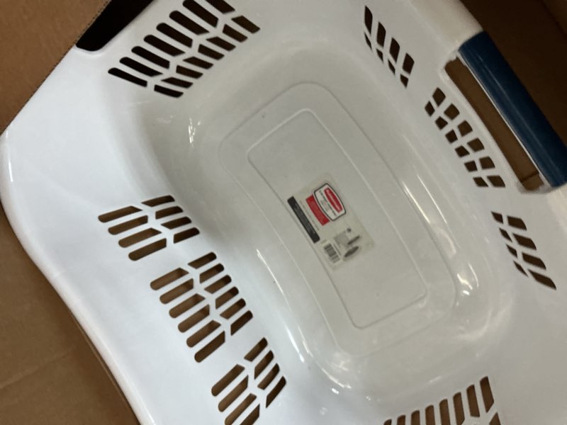 Condition photo showing New/Like New for Rubbermaid Laundry Basket, XL Hip-Hugger Basket, 2.1-Bushel, White, Laundry, Storage, Bathroom, Bedroom, Home Closet Clothes Basket
