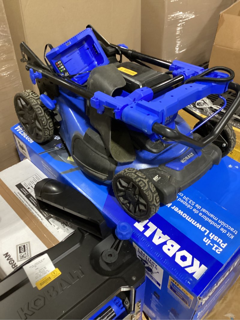 Condition photo showing As Is for kobalt 40-volt 21-in brushless battery push lawn mower 
