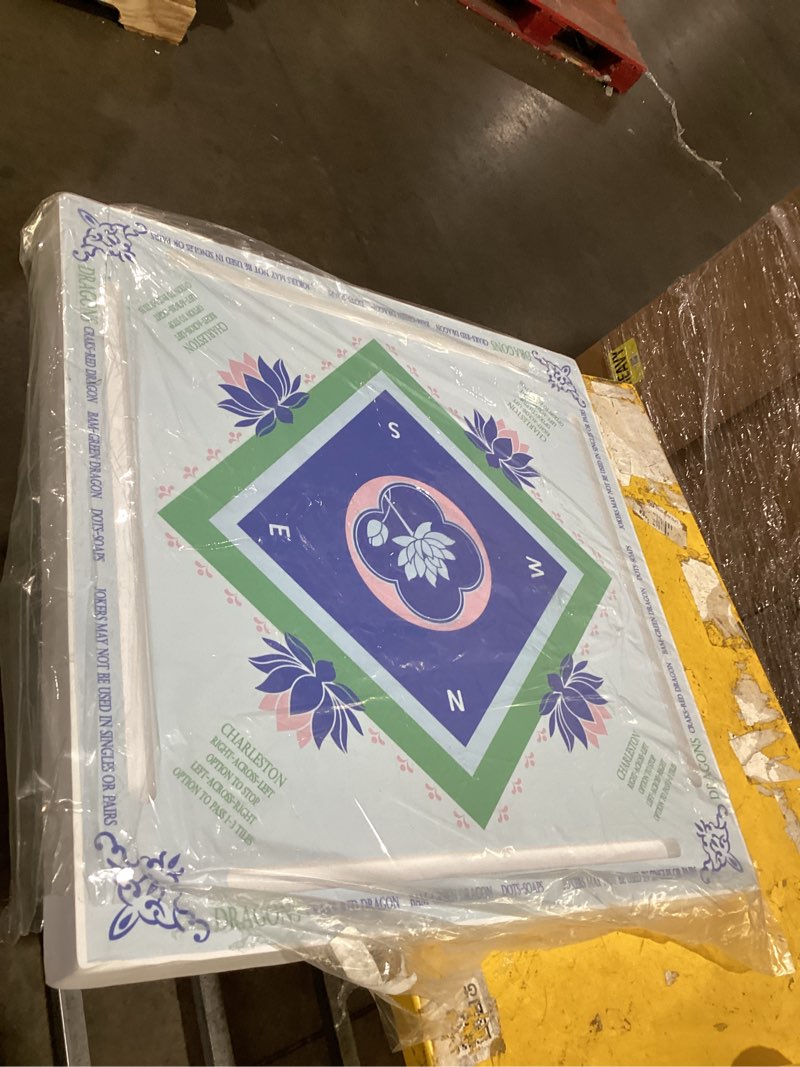Condition photo showing As Is for turquoise mahjong  lotus & butterfly artwork hand-painted style decor waterproof surface,  game night
